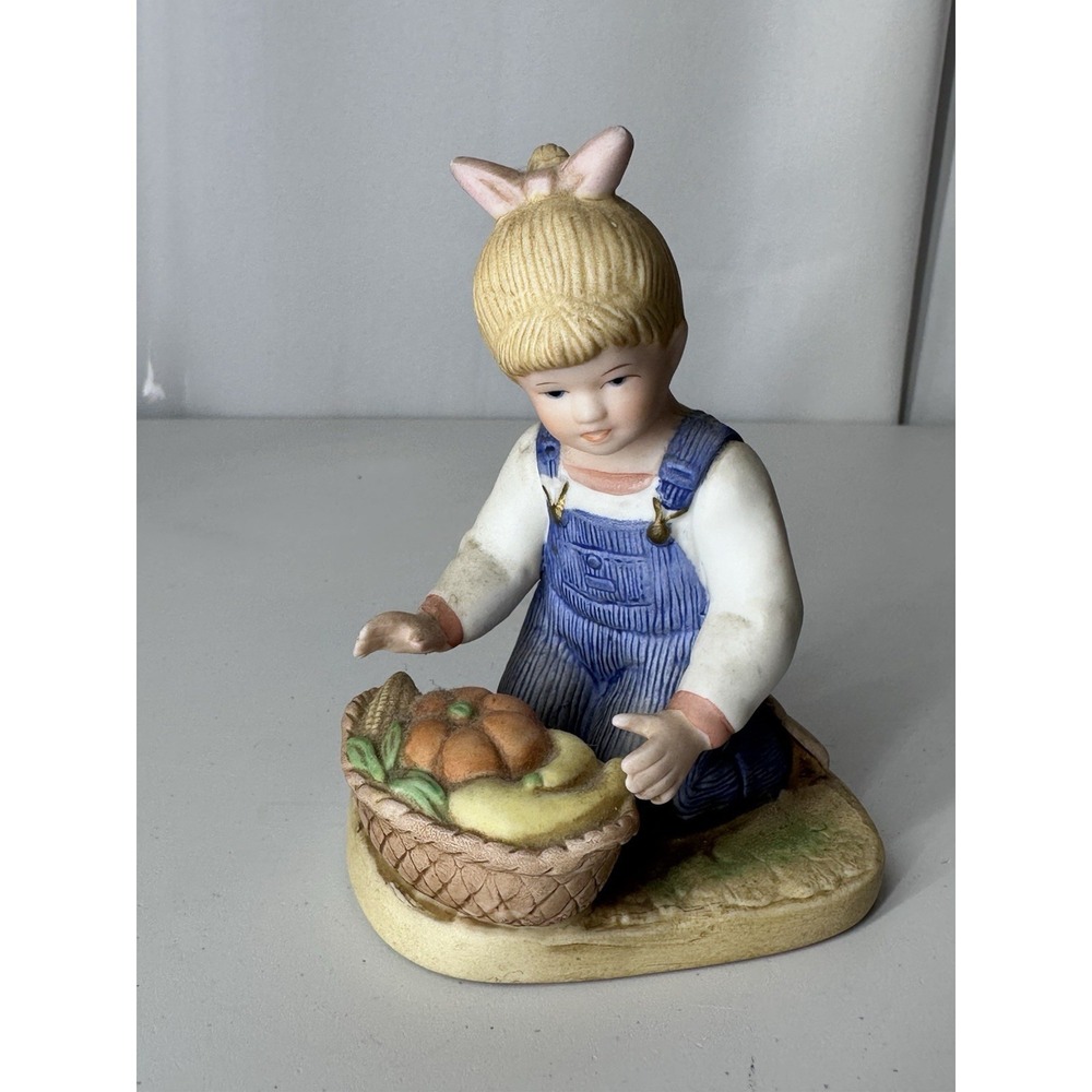 Denim Days Homco Home Interiors Harvest Helpers #1518 Debbie Figurine 1985